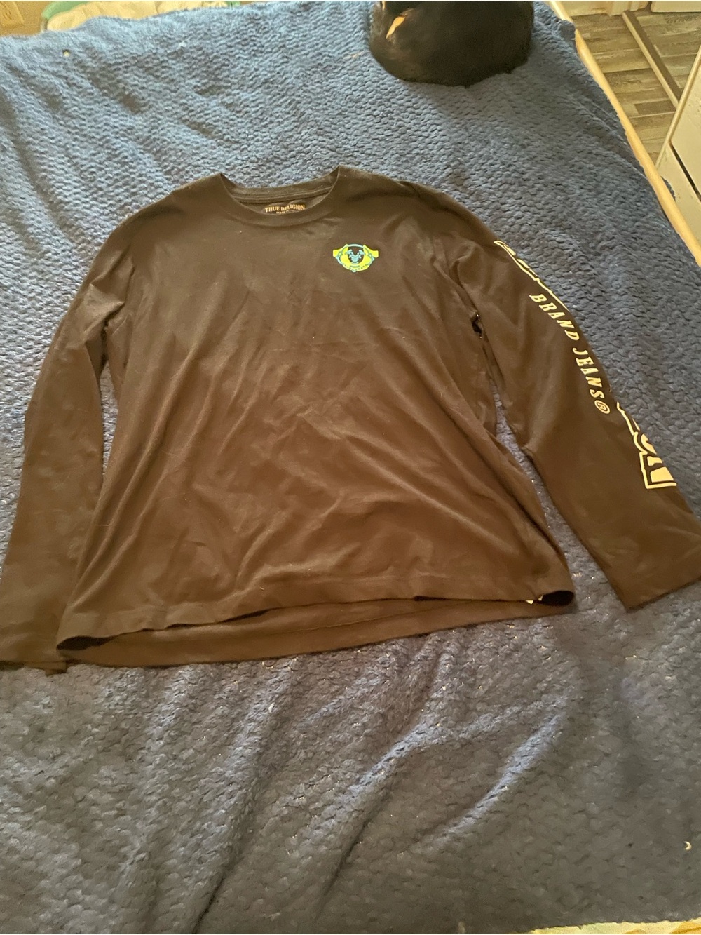 True Religion Black Long Sleeve Shirt with Yellow Logo